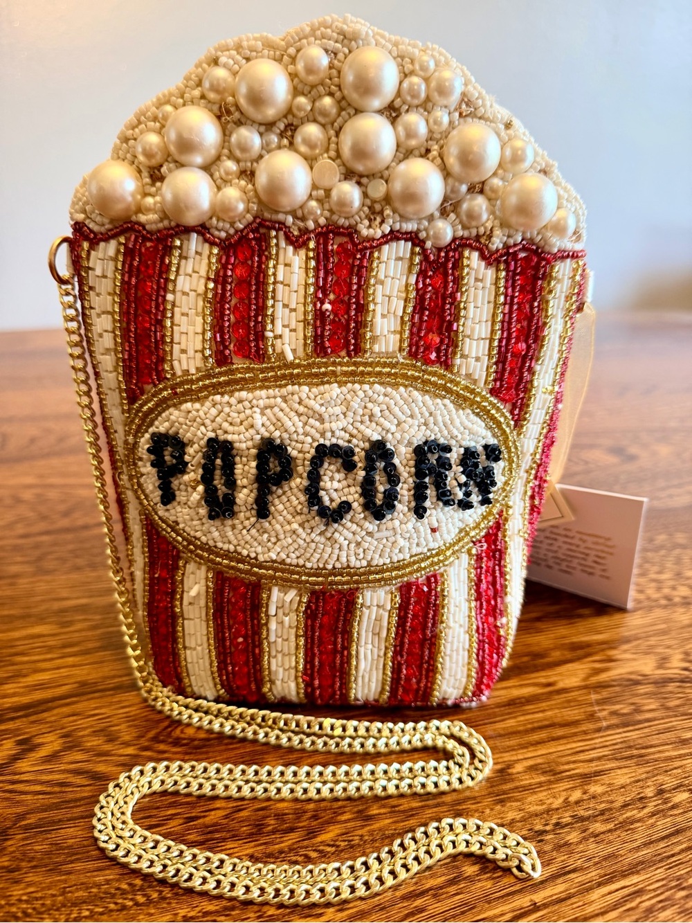 Viral Beaded Popcorn Mini Crossbody Bag in Red & White